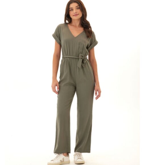 NWT Threads 4 Thought Odyssa EcoVero Jumpsuit Large Olive Green *No Belt - Picture 4 of 16